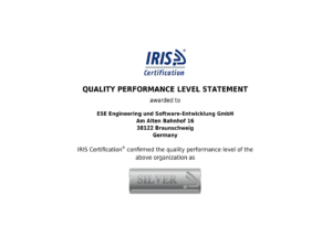Mehr über den Artikel erfahren UNIFE bescheinigt ESE GmbH das Silver Quality Performance Level
